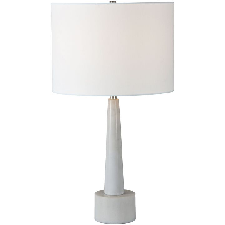 26" White Conical Marble Table Lamp with Drum Shade
