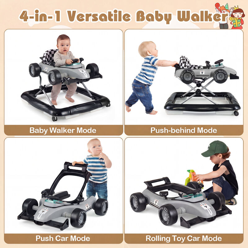 4-in-1 Adjustable Baby Walker with Activity Center and Music Box image number 6