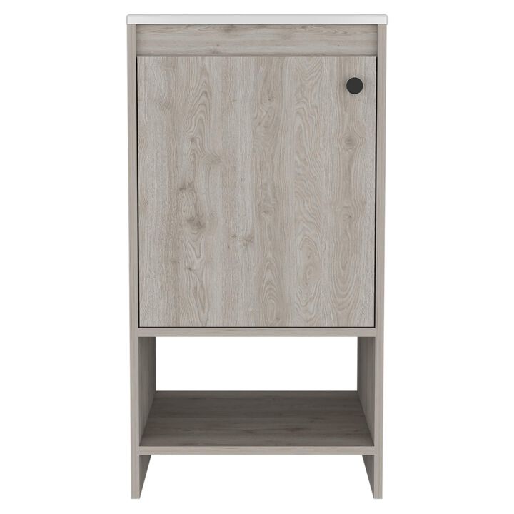 HomeRoots 18" Light Gray Wood Freestanding Single Door Bathroom Vanity With White Sink