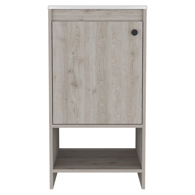 HomeRoots 18" Light Gray Wood Freestanding Single Door Bathroom Vanity With White Sink image number 0