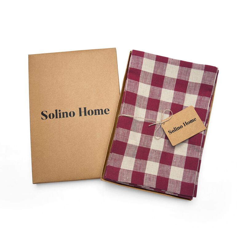 Solino Home Morgan Check 100% Linen Dinner Napkins &ndash; Set of 4, 20 x 20 in, Machine Washable, Holiday and Everyday Dining
