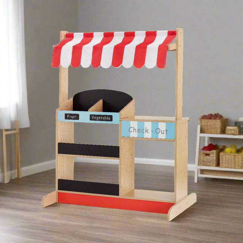 Teamson Kids My Little Helper Market Stand Playset with Awning and Produce Stand, Multicolor image number 0