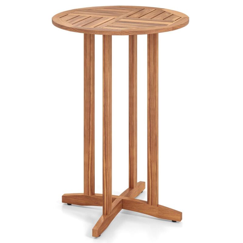Hivvago Outdoor Acacia Wood Bar Table with Slatted Table Top