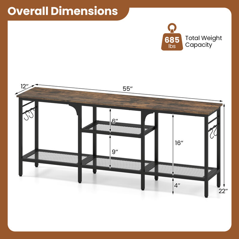 Modern TV Stand with Open Shelves and 4 Hooks Organizer image number 2