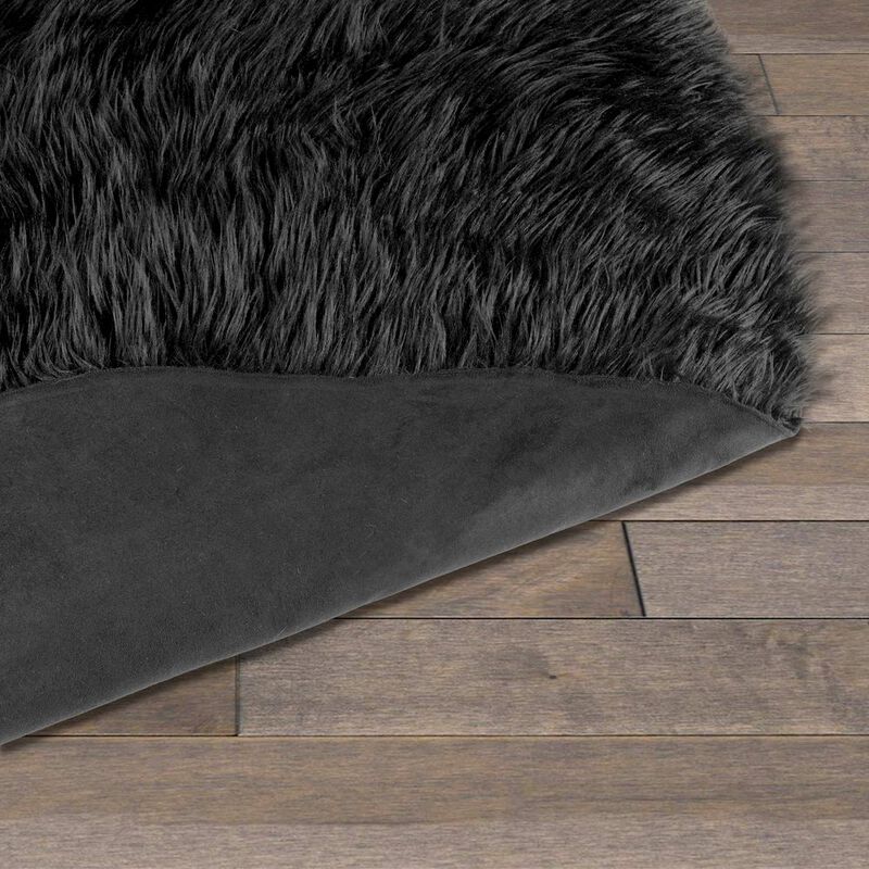 Glamour Home Alair Black Round Faux Fur Area Rug 5 Foot Wide