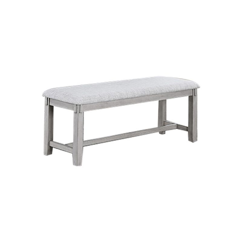 Peter 50 Inch Dining Bench, Fabric Upholstery, Cushioned, Driftwood Gray - Benzara