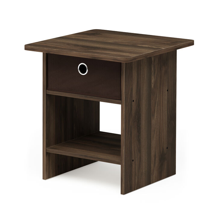 Furinno Dario End Table / Side Table / Night Stand / Bedside Table with Bin Drawer, 1-Pack, Columbia Walnut/Dark Brown