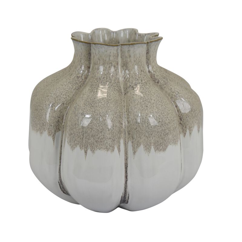 Roxy Rounded Vase with Scalloped Rim, Multi Colored Ceramic 11 Inch - Benzara