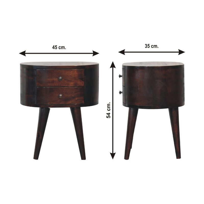Light Walnut Solid Wood 2 Drawers Rounded NightStand