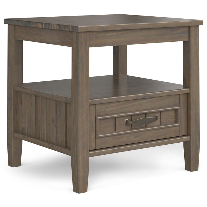 Lev SOLID WOOD 20 inch Wide Rectangle Transitional End Table with Bottom Drawer in Smoky Brown