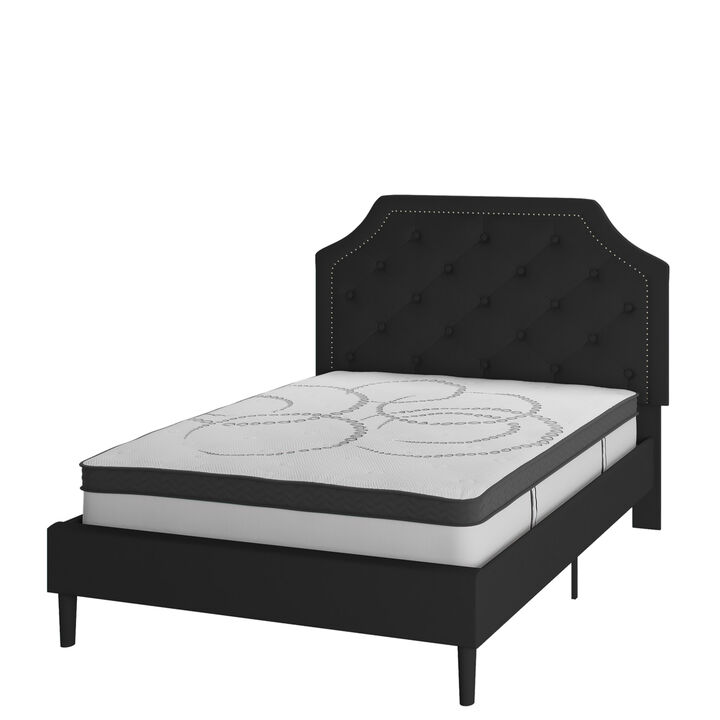 Brighton Full Size Tufted Upholstered Platform Bed in Black Fabric with 10 Inch CertiPUR-US Certified Pocket Spring Mattress