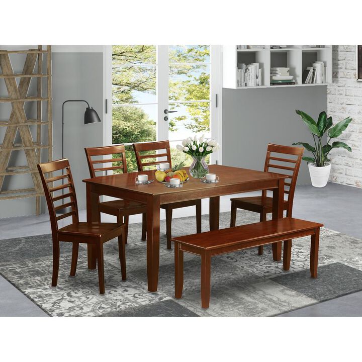 6 PC Dining room set with bench-Table and 4 Dining Chairs and Bench
