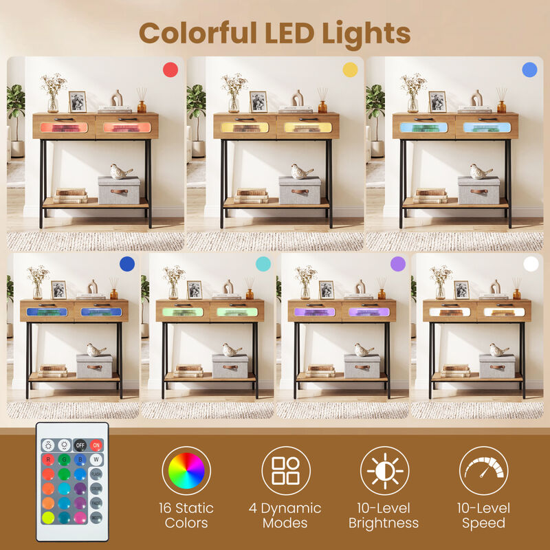 Entryway Console Table with LED Lighting and Open Display Shelf-Natural image number 3