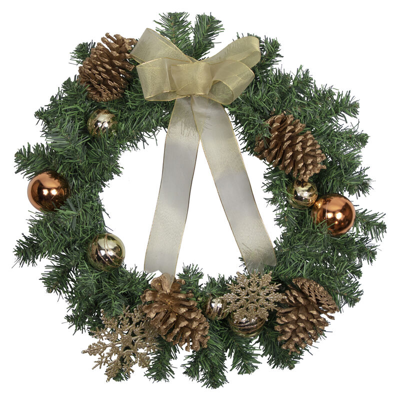 Pre-Decorated Ball Ornaments and Bow Artificial Christmas Wreath  24-Inch  Unlit image number 0