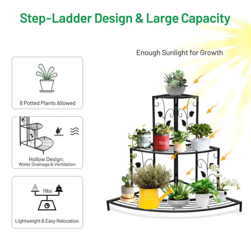 Hivvago 3 Tier Floral Corner Metal Plant Pot Rack