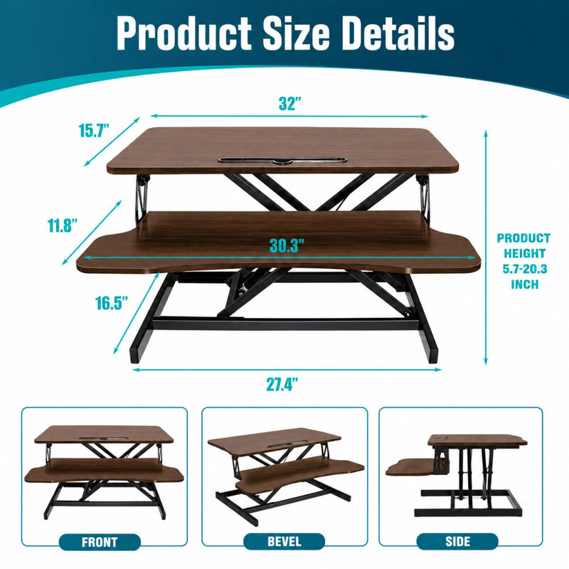 GOODSILO Height Adjustable 32 Inch Sit to Stand Desk Converter, Dual Monitor Laptop Workstation with Wide Keyboard Tray, Ergonomic Riser for Office and Study Use image number 1
