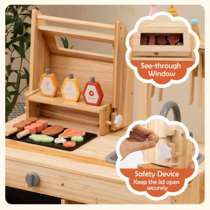 Hivvago Wooden Barbecue Grill Playset with Chalkboard and Sink and Cabinet