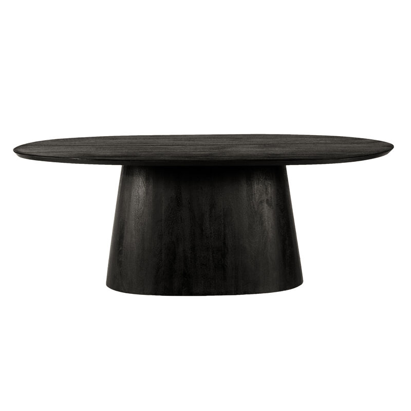 Jano Dining Table, 79 Inch Oblong Top with Tapered Pedestal Base, Sandblasted Black Mango Wood