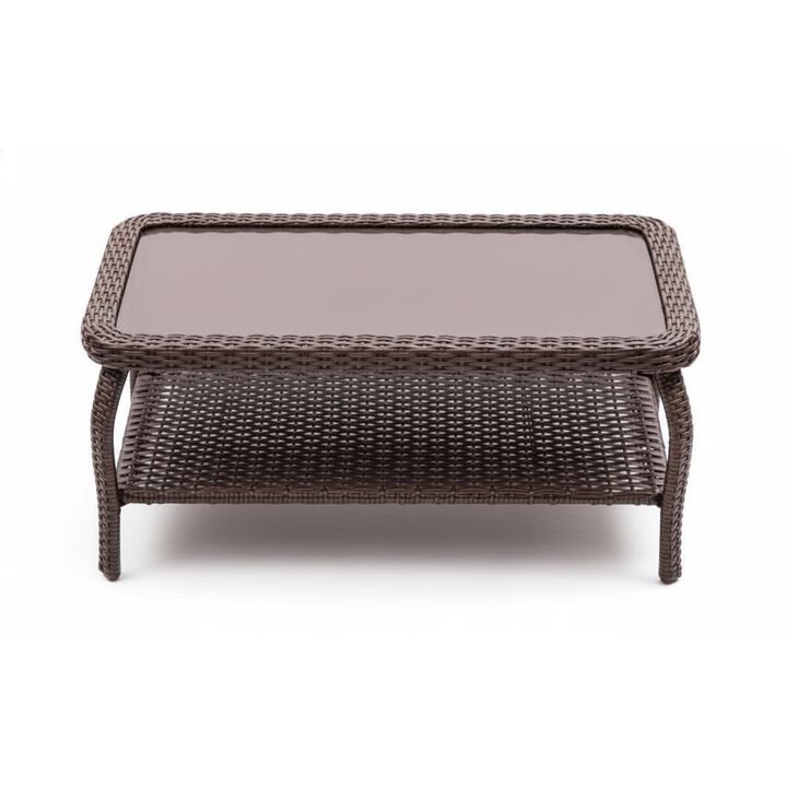 Outdoor Wicker Coffee Table，Patio Glass Top Coffee Table