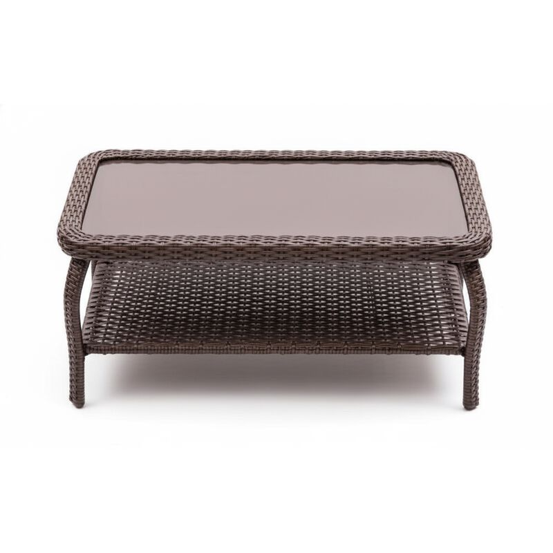 Outdoor Wicker Coffee Table，Patio Glass Top Coffee Table image number 0