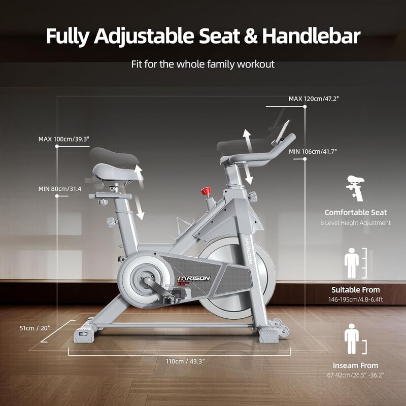 HARISON Magnetic Exercise Bike for Home 380 LB Capacity with Bluetooth, Stationary Bike with iPad Holde (HR-X12 Sliver) image number 5