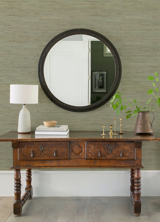 Jeong Teal Knotted Weave Grasscloth Wallpaper