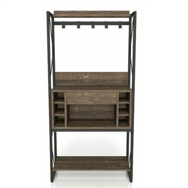 Farmhouse Iron Baker's Rack with Wine Storage – Rustic Kitchen Organizer with Shelves and Bottle Holder