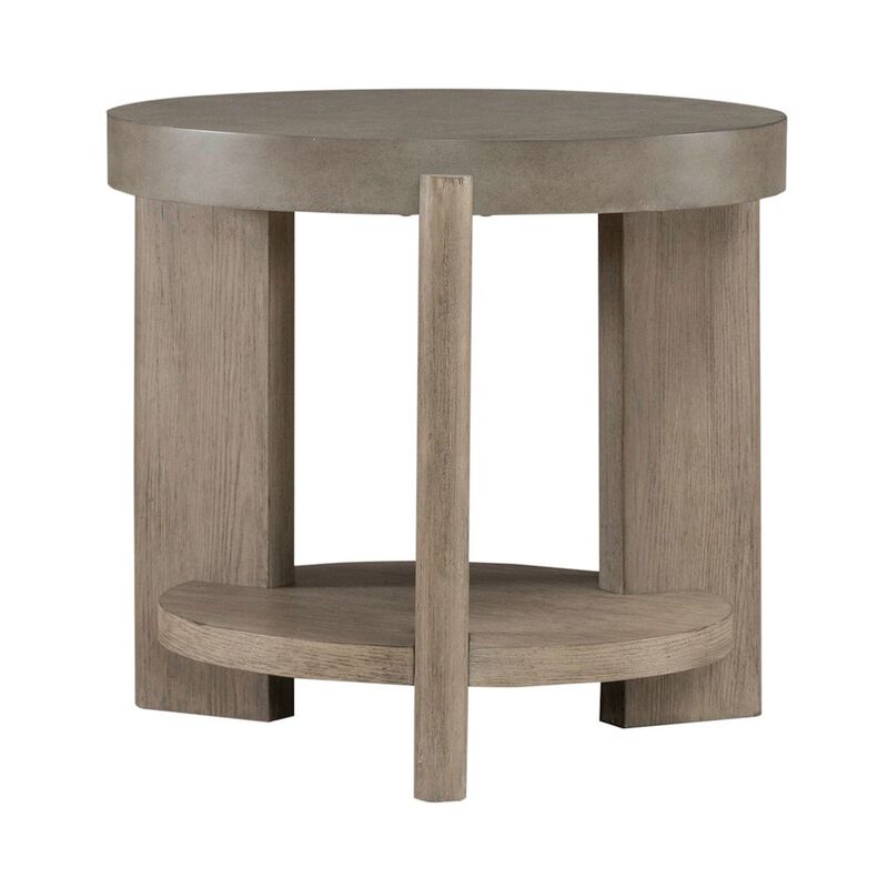 Liberty Furniture Affinity Round End Table for Living Room - Dusty Taupe Faux Concrete Tops image number 0