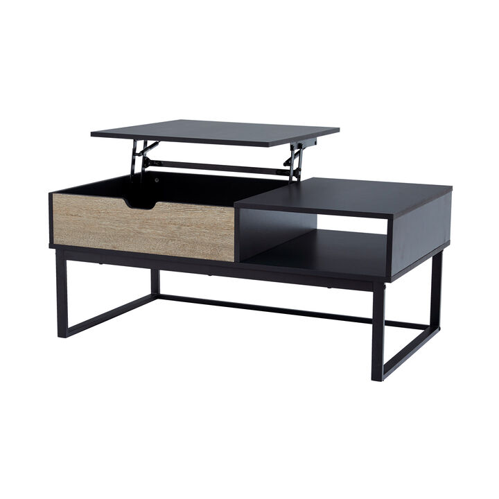 Bryson Two-Tone Lift Top Coffee Table Desk with Storage, Black