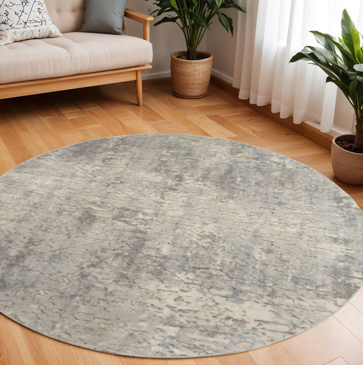 HomeRoots Round Abstract Power Loom Area Rug