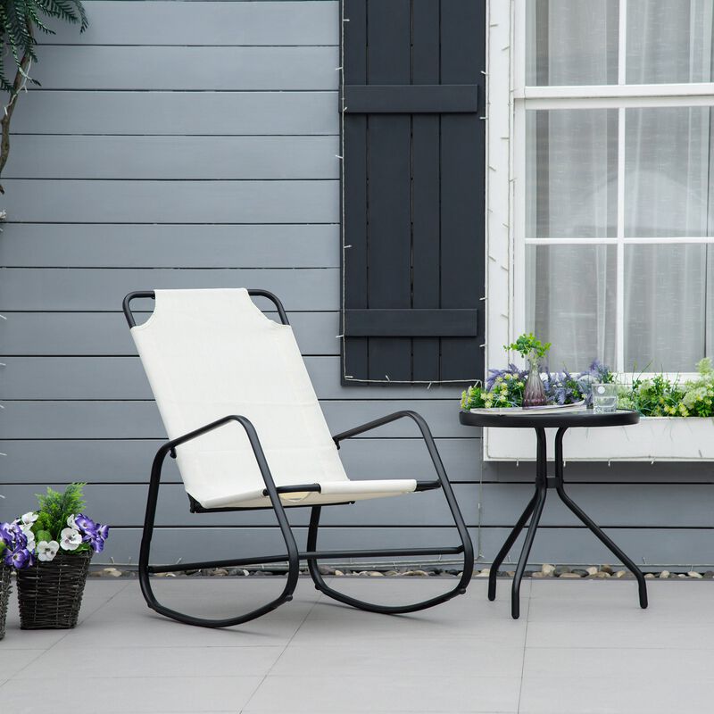 Cream Outdoor Relaxer: White Sling Rocking Chair for Patio