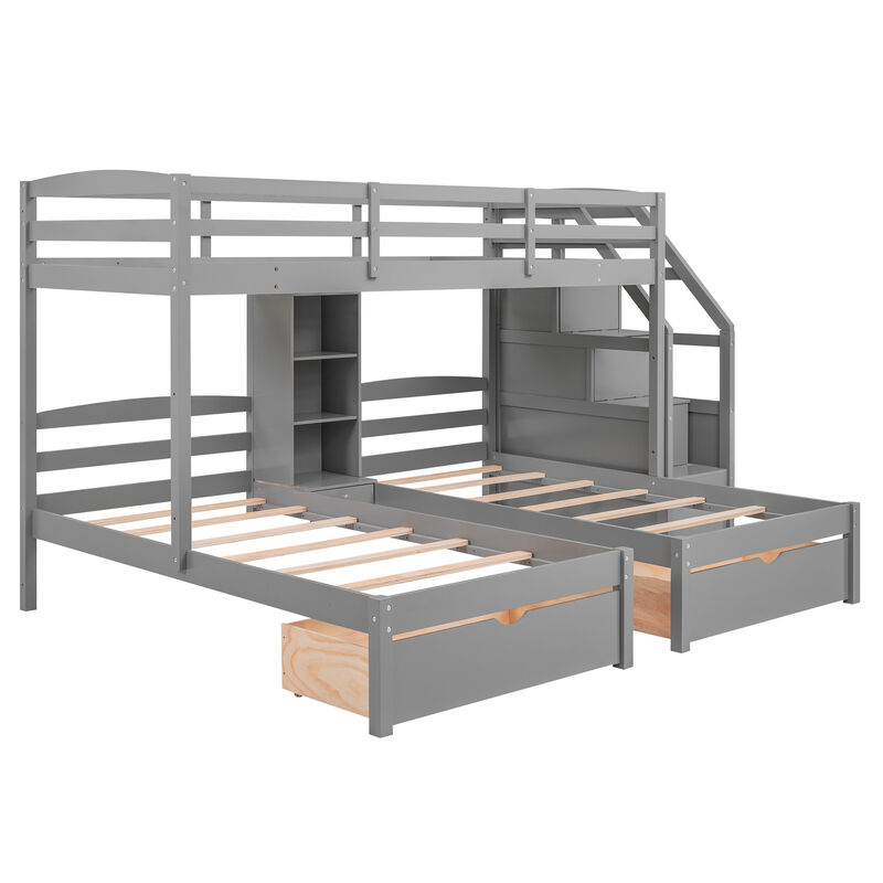 Whisen Twin over Twin Bunk Bed with Drawers, Slide & Shelves, Solid Pine for Kids Bedroom image number 6
