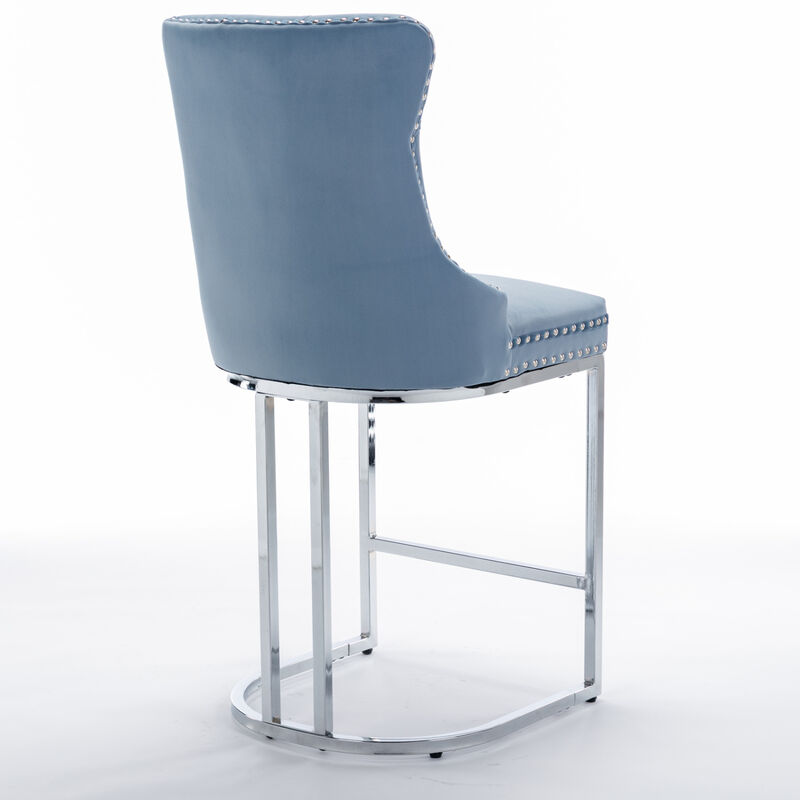 Streamdale Velvet Bar Stools Set of 2 with Chromed Metal Base Legs image number 7