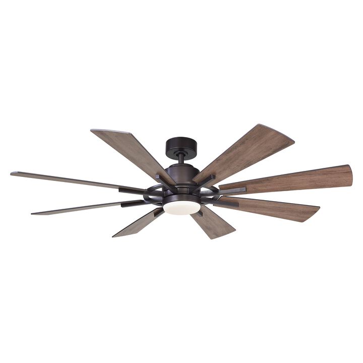 60 in. Oil-rubbed Bronze Windmill Integrated LED  Ceiling Fan with Light and Remote