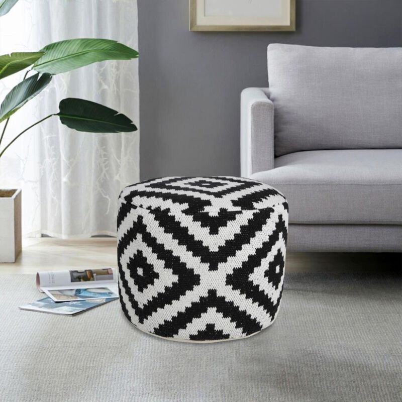 Hivvago 18 Inch Black Cylinder Geometric Pouf Ottoman