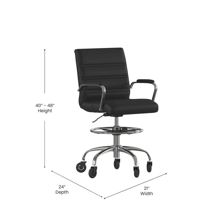 Flash Furniture Mid-Back Black Drafting Chair with Adjustable Foot Ring, Chrome Base,