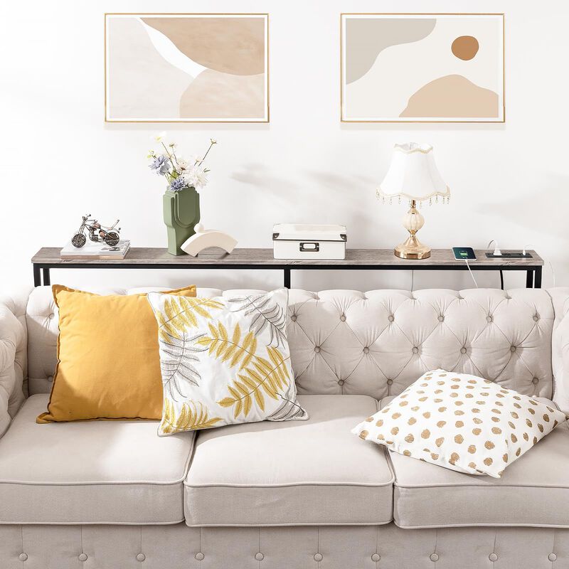 Slim Console Table with Charging Station, Narrow Sofa Table for Entryway- Greige image number 4