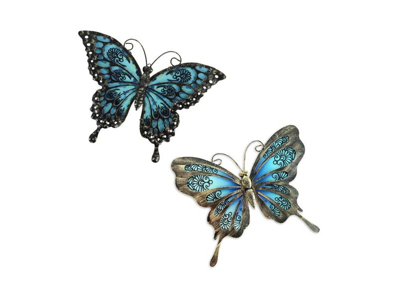 Set of 2 Metal Butterfly Wall Decor Outdoor Garden Hanging Art for Home image number 0