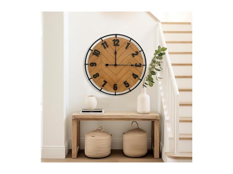Farmhouse Rustic Wood Metal Antique Wall Clock 27 Inch Silent Non Ticking image number 3