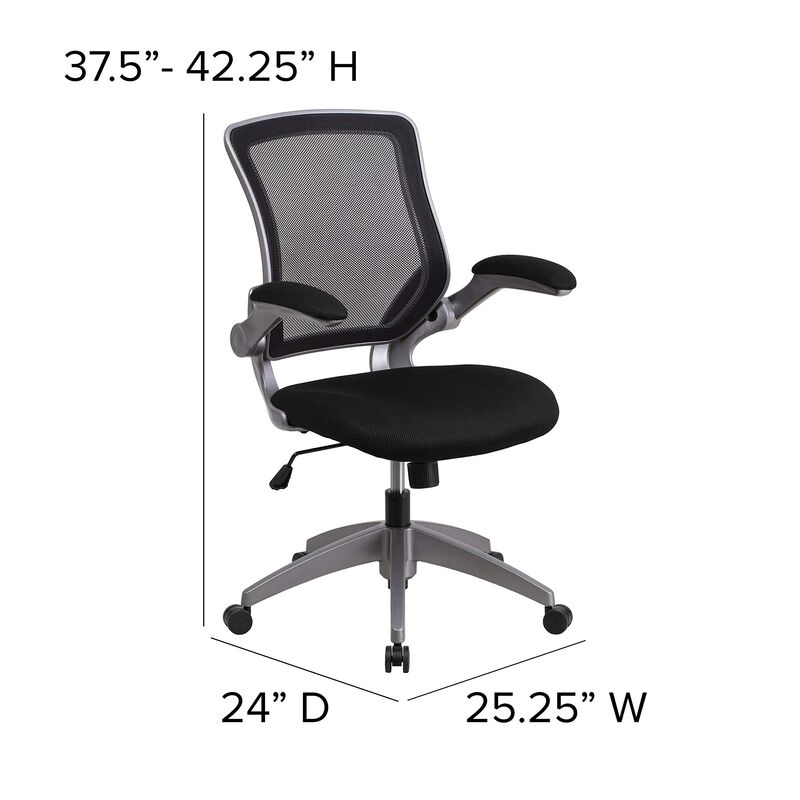 Flash Furniture Kale Mid-Back Black Mesh Swivel Ergonomic Task Office Chair with Gray Frame and Flip-Up Arms