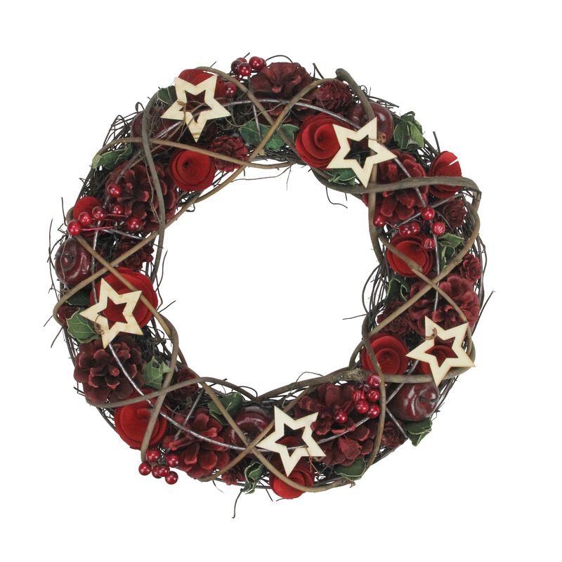 Apples and Berries with Stars Artificial Christmas Wreath 13-Inch  Unlit