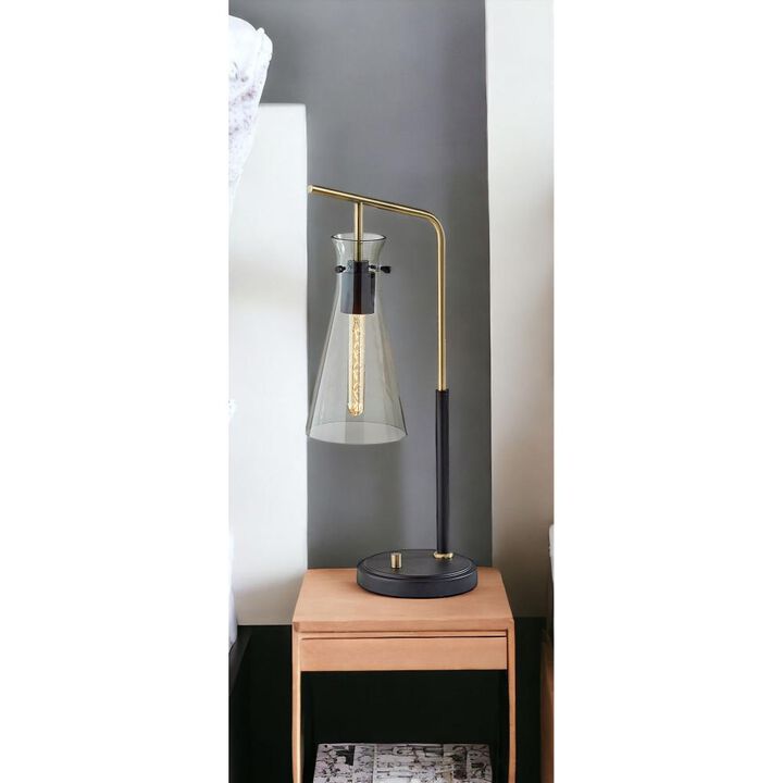 Hivvago 24" Black and Gold Metal Desk Lamp With Light Gray Cone Shade