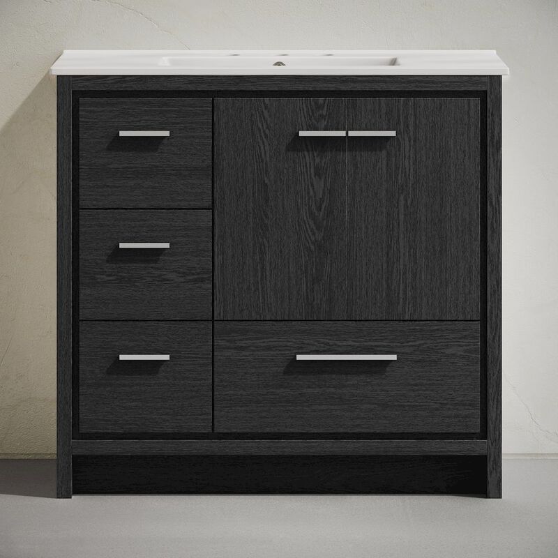36" Freestanding Bathroom Vanity in Black Oak with 3-Hole Widespread Sink Top image number 3