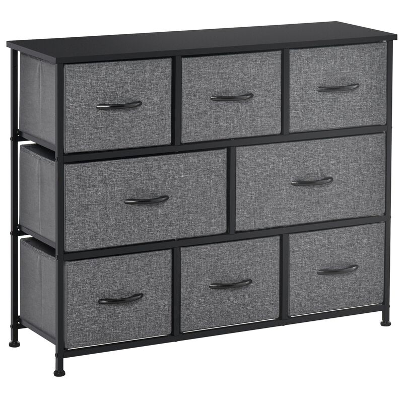 8-Drawer Dresser, 3-Tier Fabric Chest of Drawers, Storage Tower Organizer Unit with Steel Frame Wooden Top for Bedroom, Hallway, Dark Grey image number 1