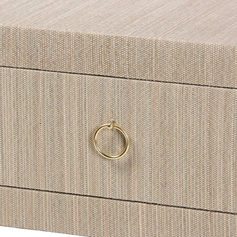 bali & pari Noah Grasscloth 2-Drawer Console Table - Woven Texture Entryway Table with Gold Ring Pulls, Narrow Hallway or Living Room Accent Table, Beige image number 6