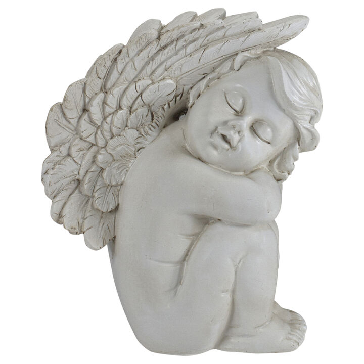 7.25" Ivory Right Facing Sleeping Cherub Angel Outdoor Garden Statue