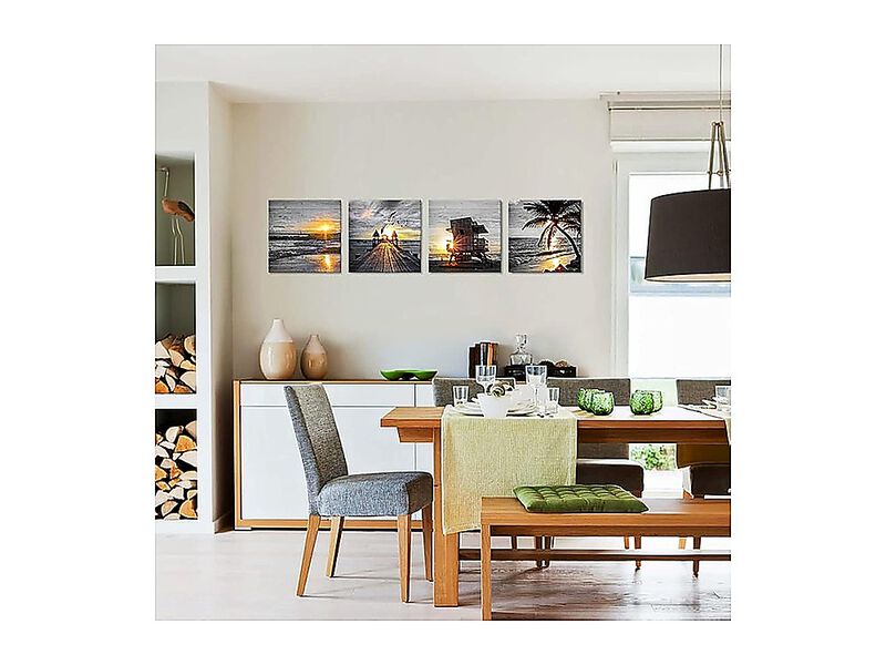 Bathroom Wall Art Black White Gold Beach Ocean Canvas Sunrise Sunset Seascape image number 2