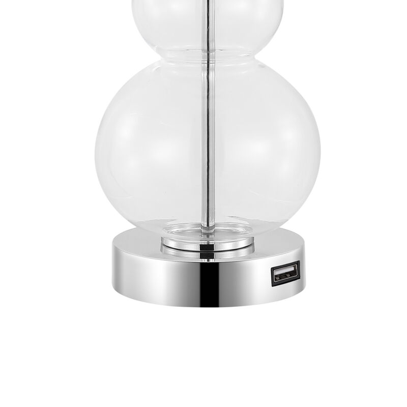 HomeRoots Set of Two 22" Clear And Silver Double Gourd USB Lamps With Drum Shades image number 3