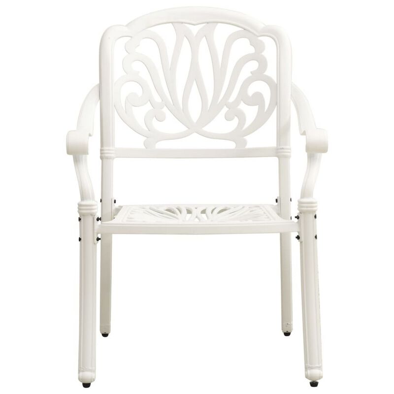 Outdoor Patio Chairs Set of 2, Floral Pattern Backrest, White Aluminum - Benzara
