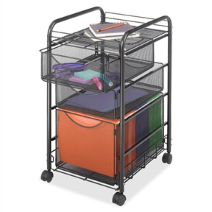 Hivvago Black Metal Steel Mesh Mobile Filing Cabinet Cart with 2 Drawers and Wheels